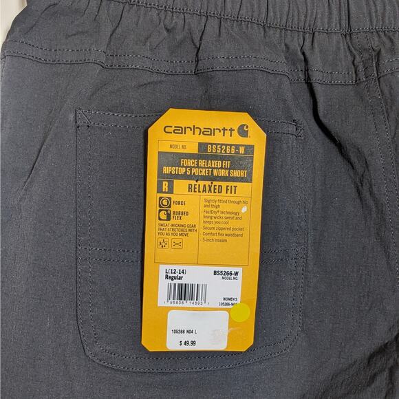 Carhartt Force Relaxed Fit Ripstop 5 Pocket Work Short Sz L/12-14 Black BS5266-W - Picture 4 of 5
